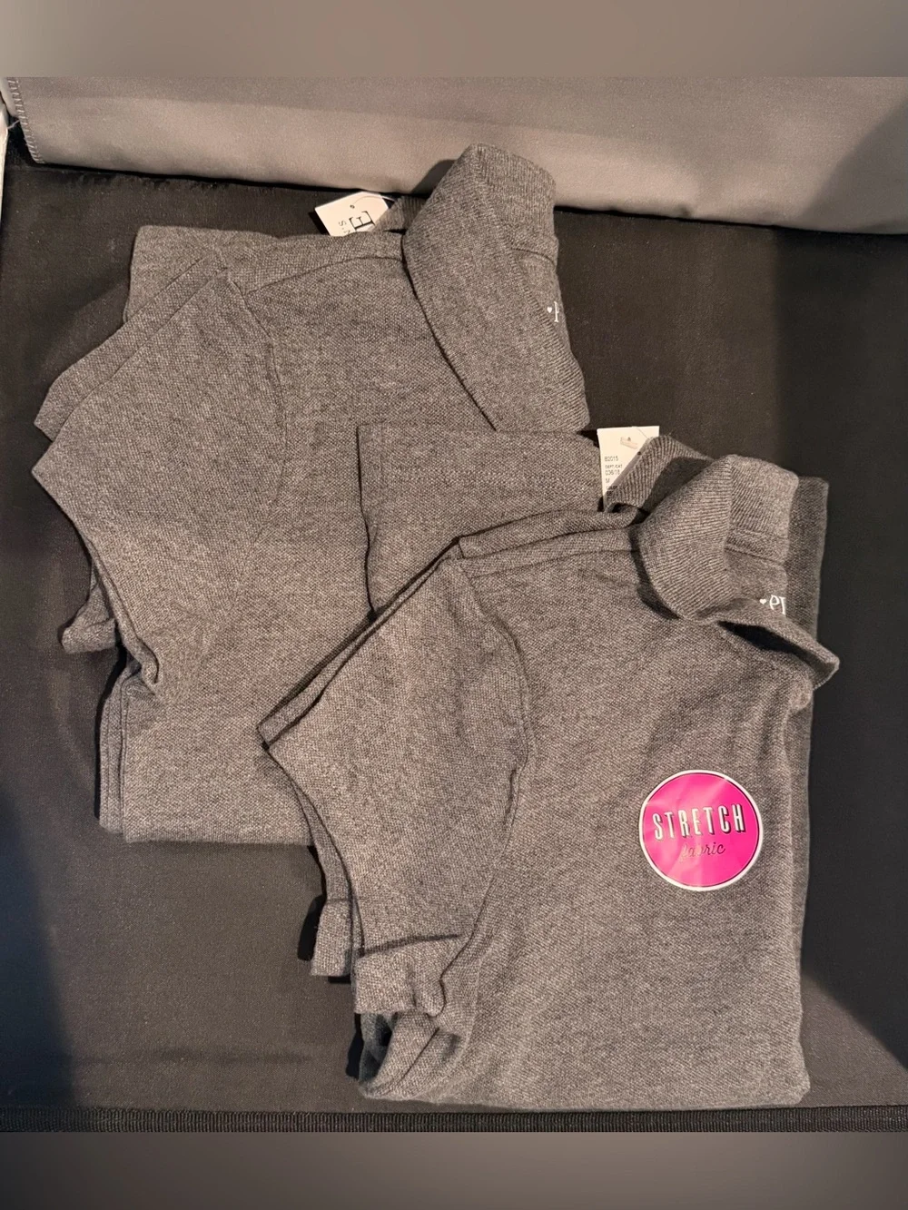 The Childrens Place Girls' Uniform Charcoal Stretch Polo Top - Set of 2